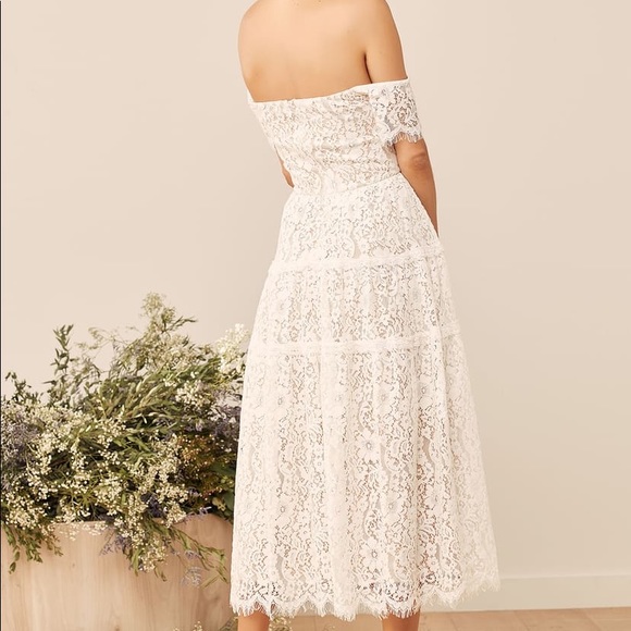 White Lace Off the shoulder Midi Dress 🌿 - Picture 7 of 10
